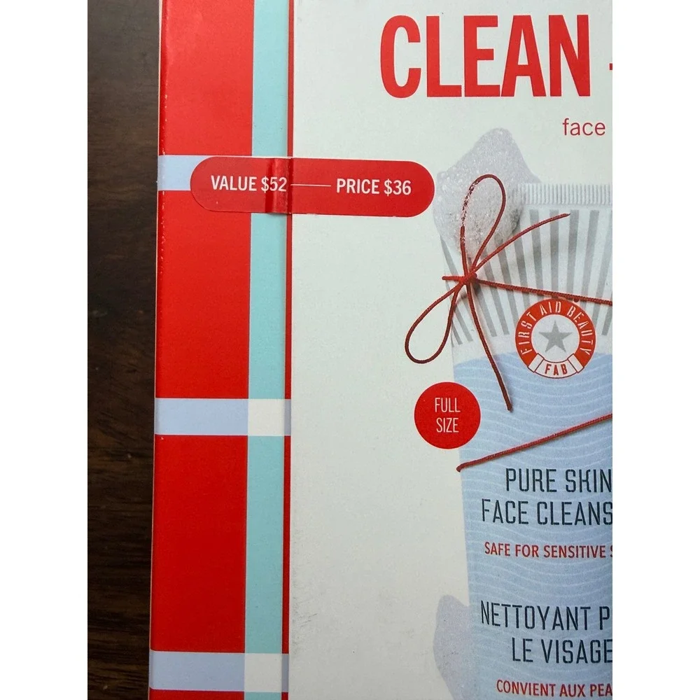 First Aid Beauty Clean + Soft Face Duo Unisex OS White Red Plaid NWT - Picture 2 of 4